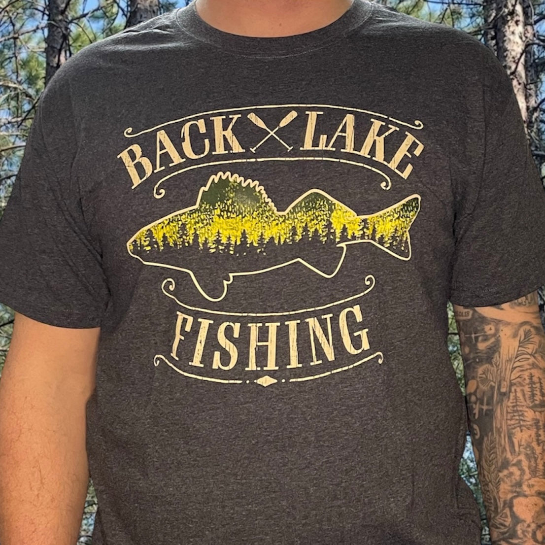 WALLEYE BACK LAKE FISHING TEE (UNISEX) CHARCOAL