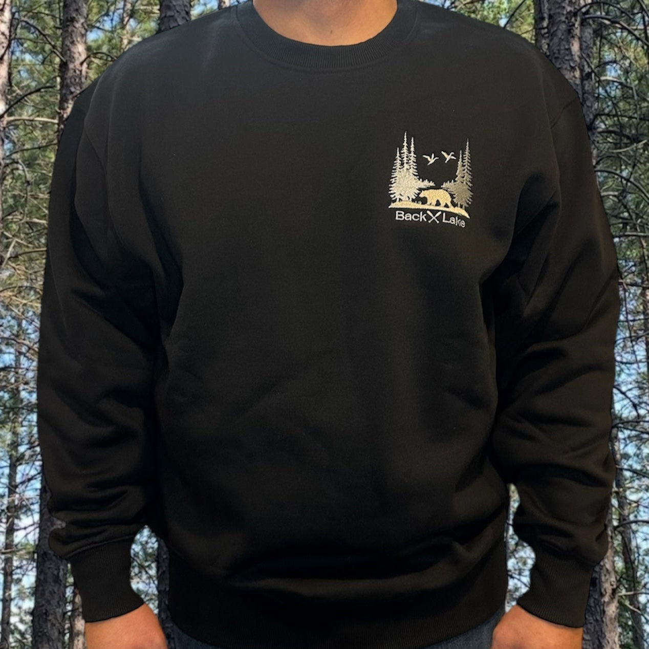 EMBROIDERED BEAR HEAVYWEIGHT FLEECE CREWNECK (UNISEX) BLACK