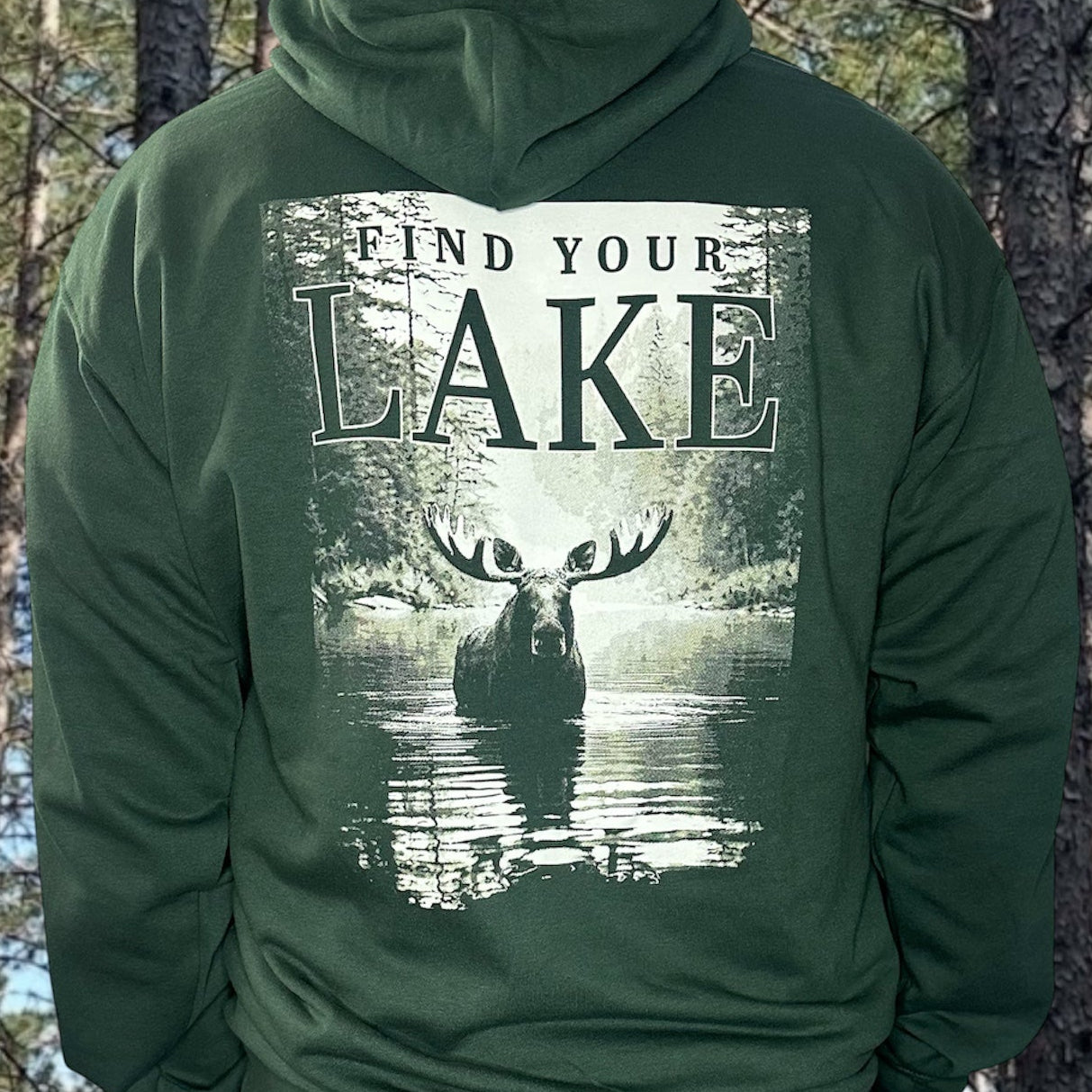 FIND YOUR LAKE MOOSE HOODIE (UNISEX) GREEN