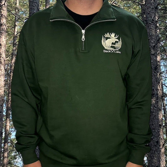 EMBROIDERED MOOSE 1/4 ZIP (UNISEX) FOREST GREEN